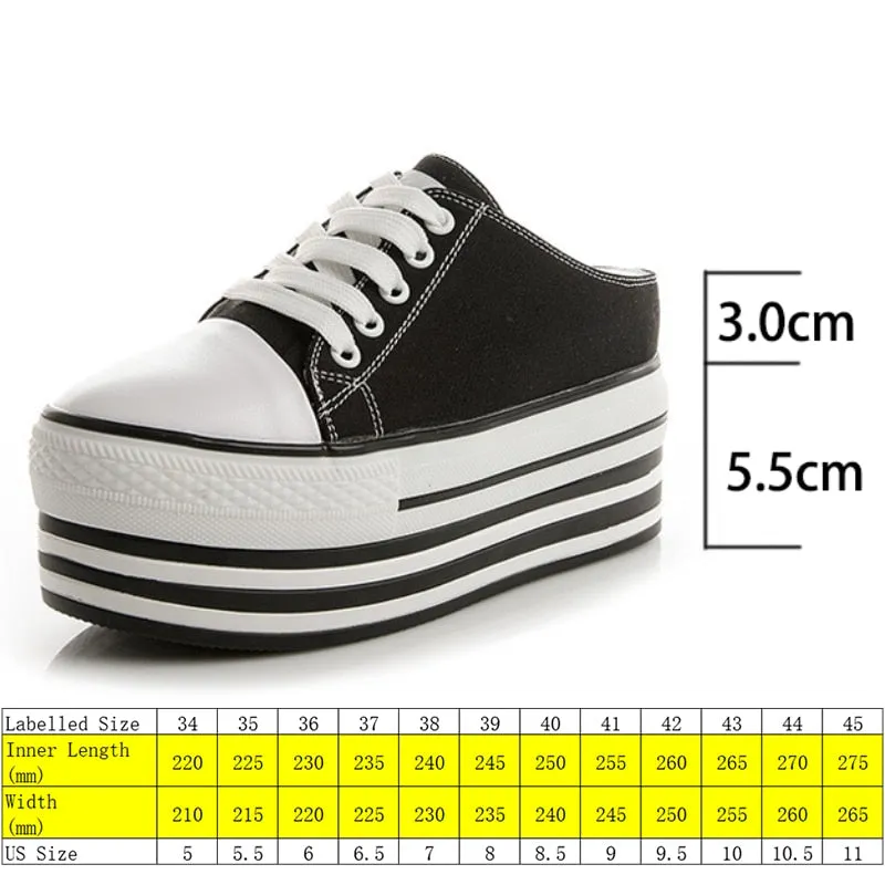 Amozae Spring Summer Casual Shoes Women's Fashion Breathable Canvas Women Slippers Round Head Lace Up Platform Women's Shoes