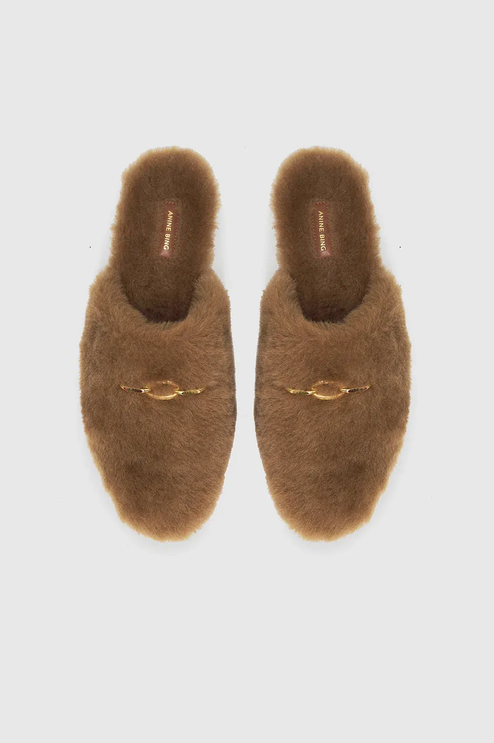 Anine Bing - Shearling Mules in Camel