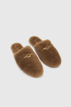 Anine Bing - Shearling Mules in Camel