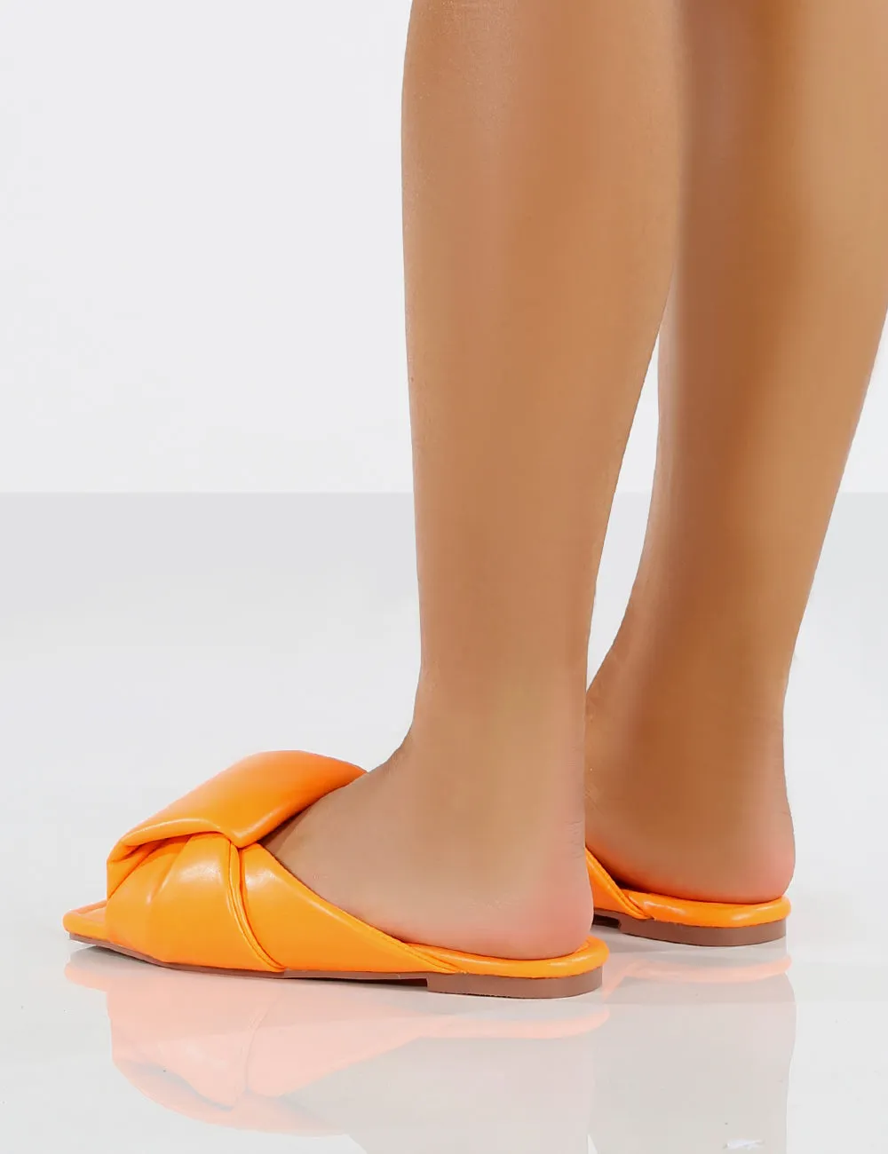 Apricot Orange PU Twisted Padded Strap Flat Sandals