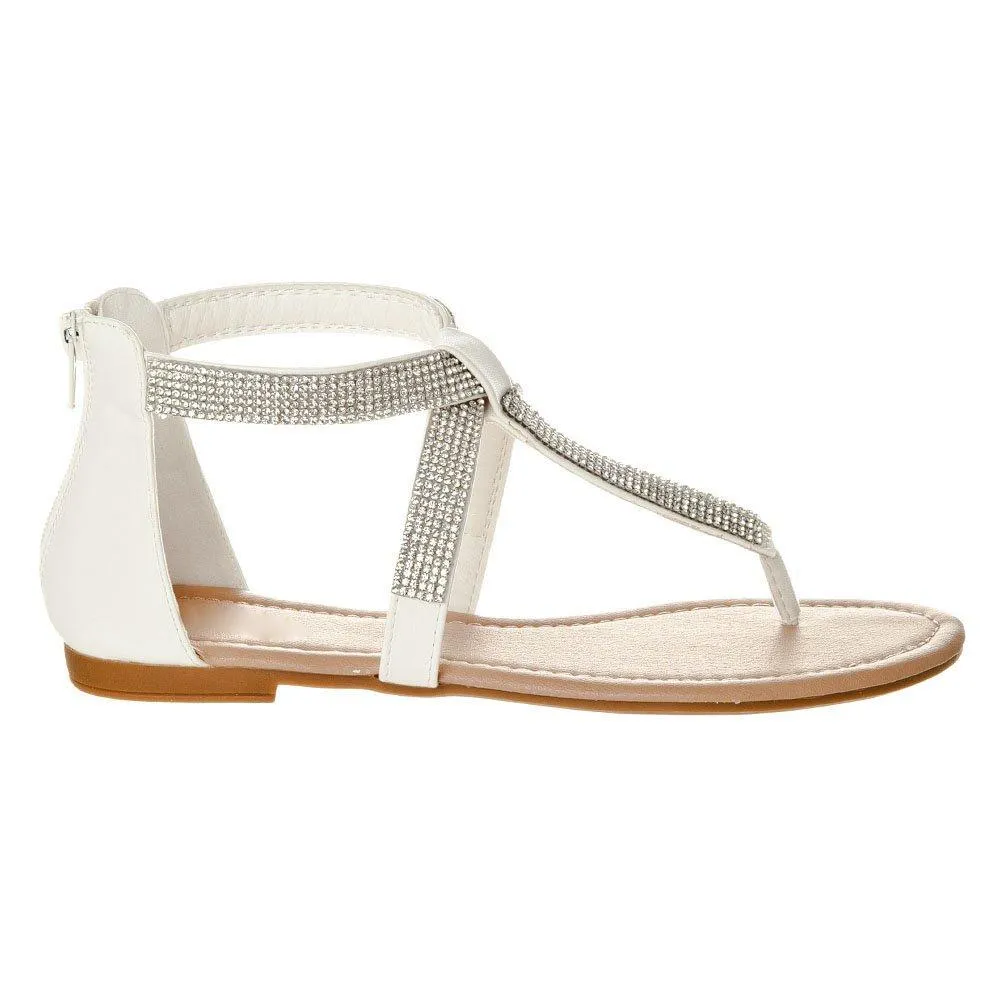 Ariel Flat Toe Post T-Bar Sandal With Ankle Strap