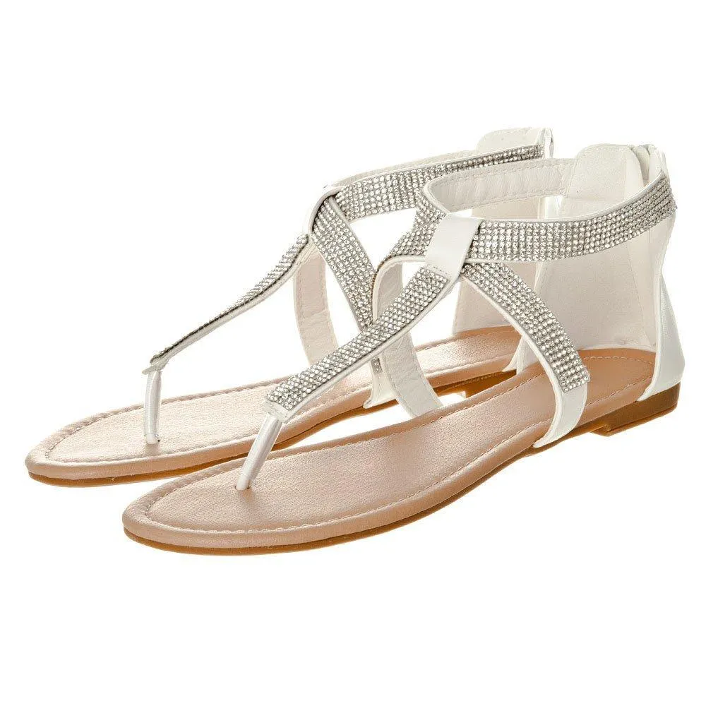 Ariel Flat Toe Post T-Bar Sandal With Ankle Strap