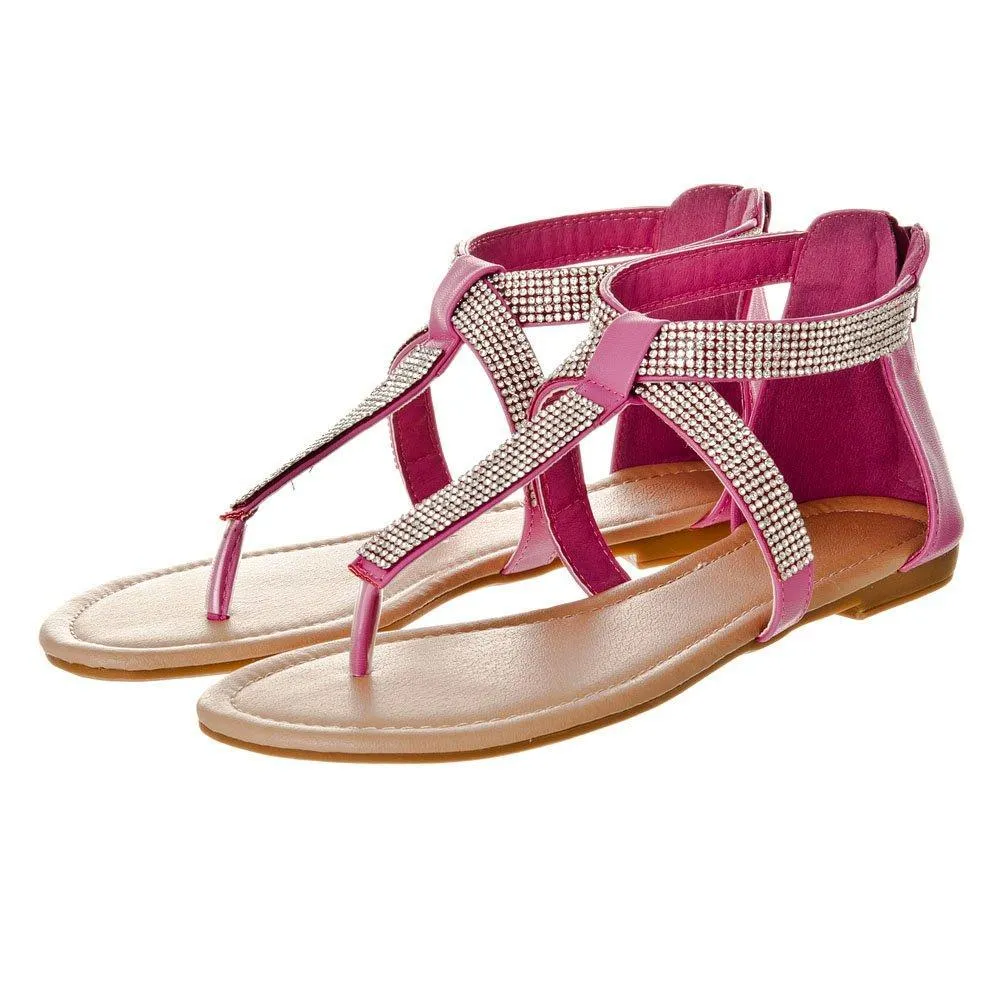 Ariel Flat Toe Post T-Bar Sandal With Ankle Strap