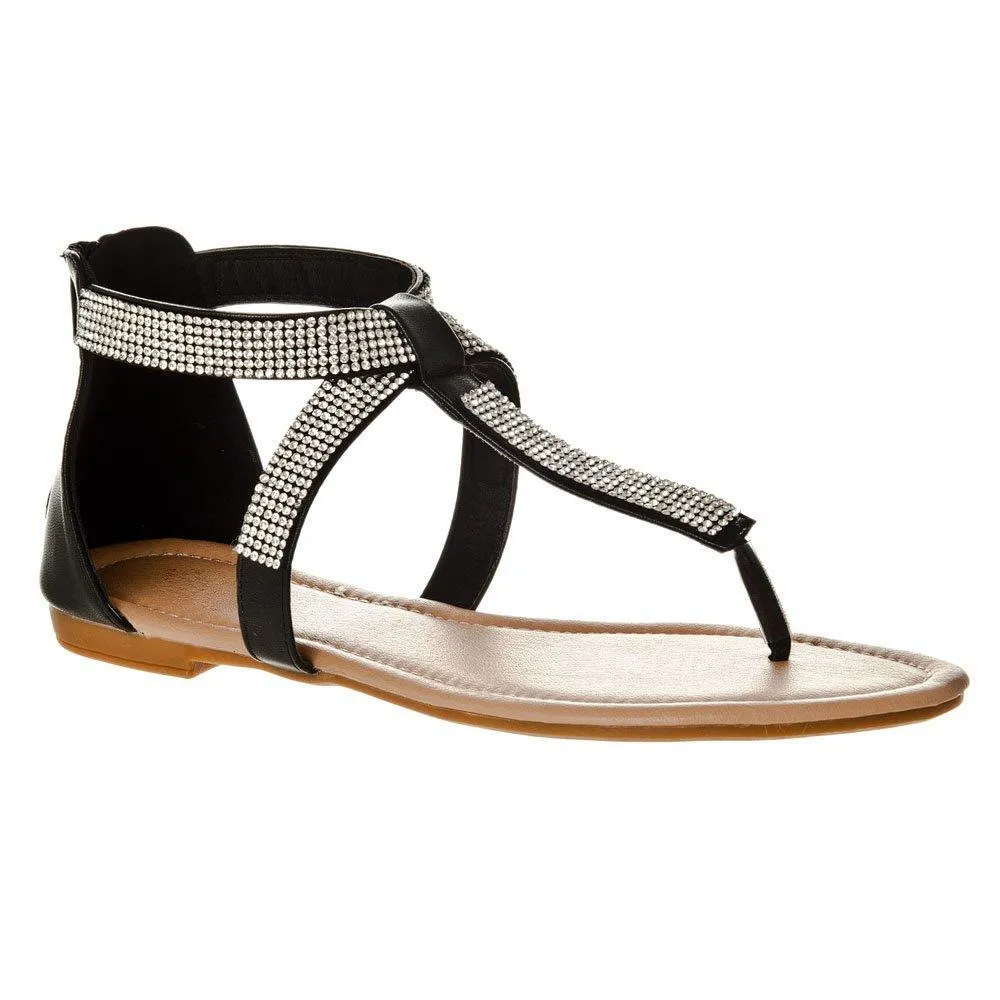 Ariel Flat Toe Post T-Bar Sandal With Ankle Strap