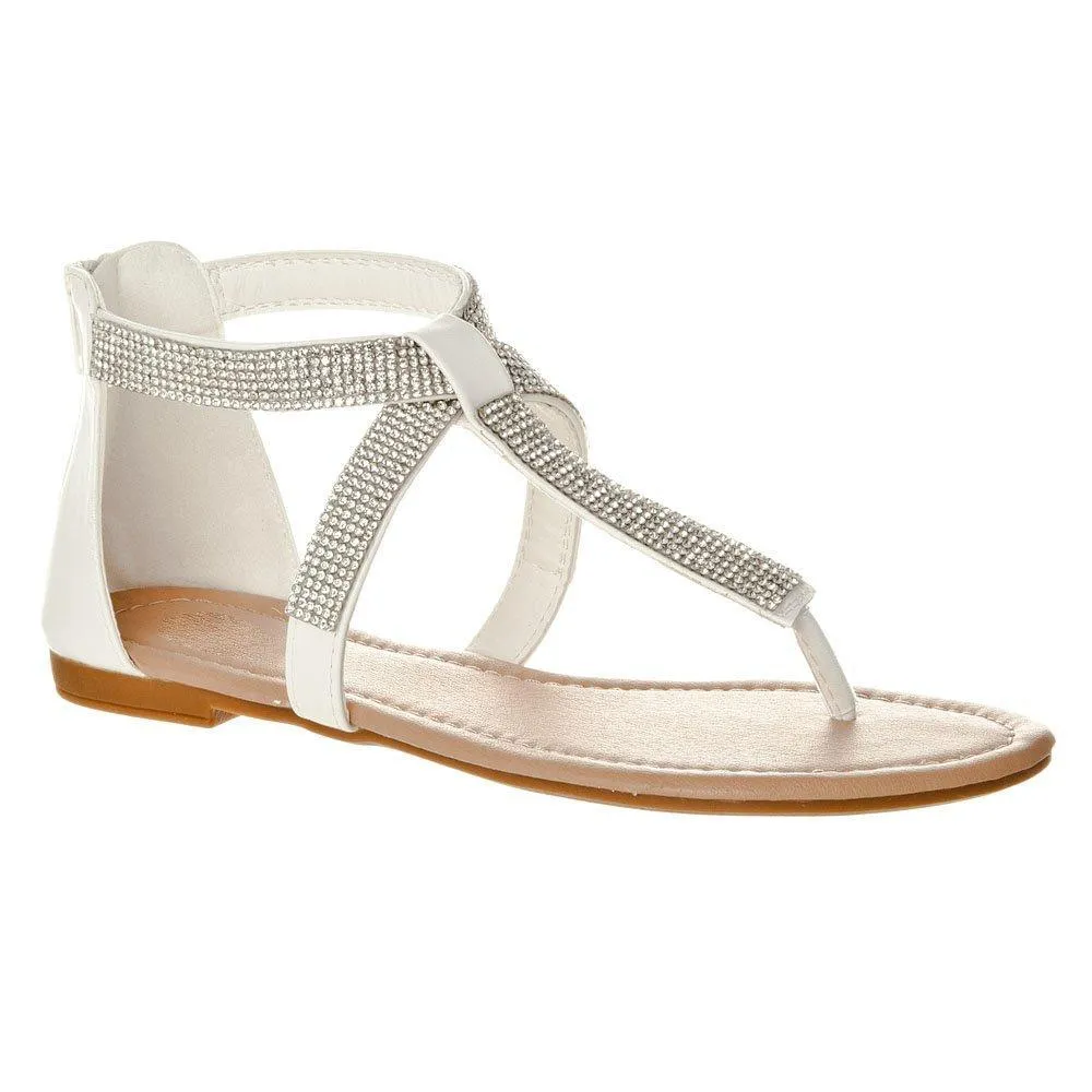 Ariel Flat Toe Post T-Bar Sandal With Ankle Strap