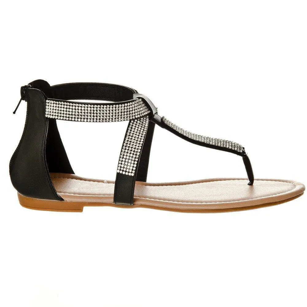 Ariel Flat Toe Post T-Bar Sandal With Ankle Strap