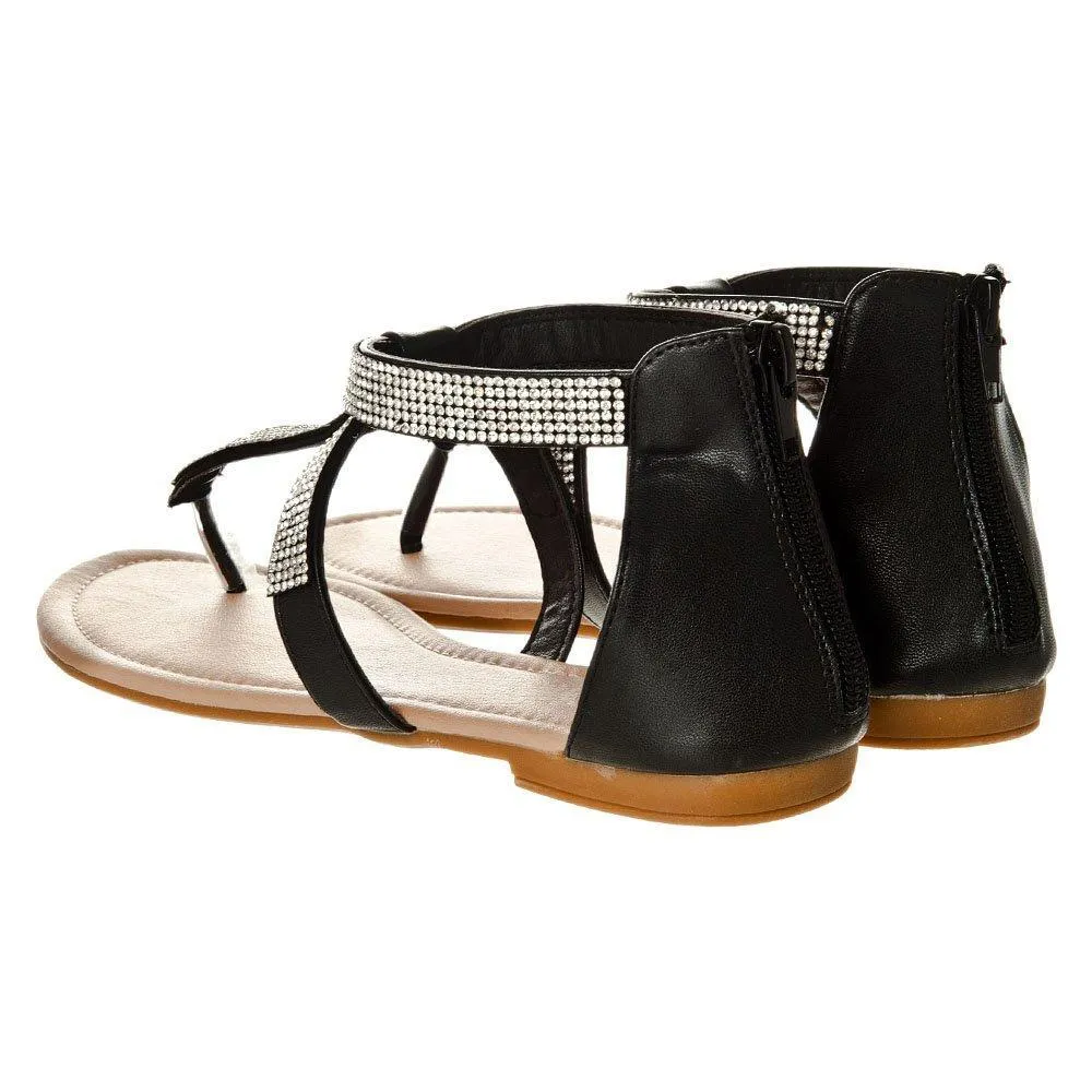 Ariel Flat Toe Post T-Bar Sandal With Ankle Strap