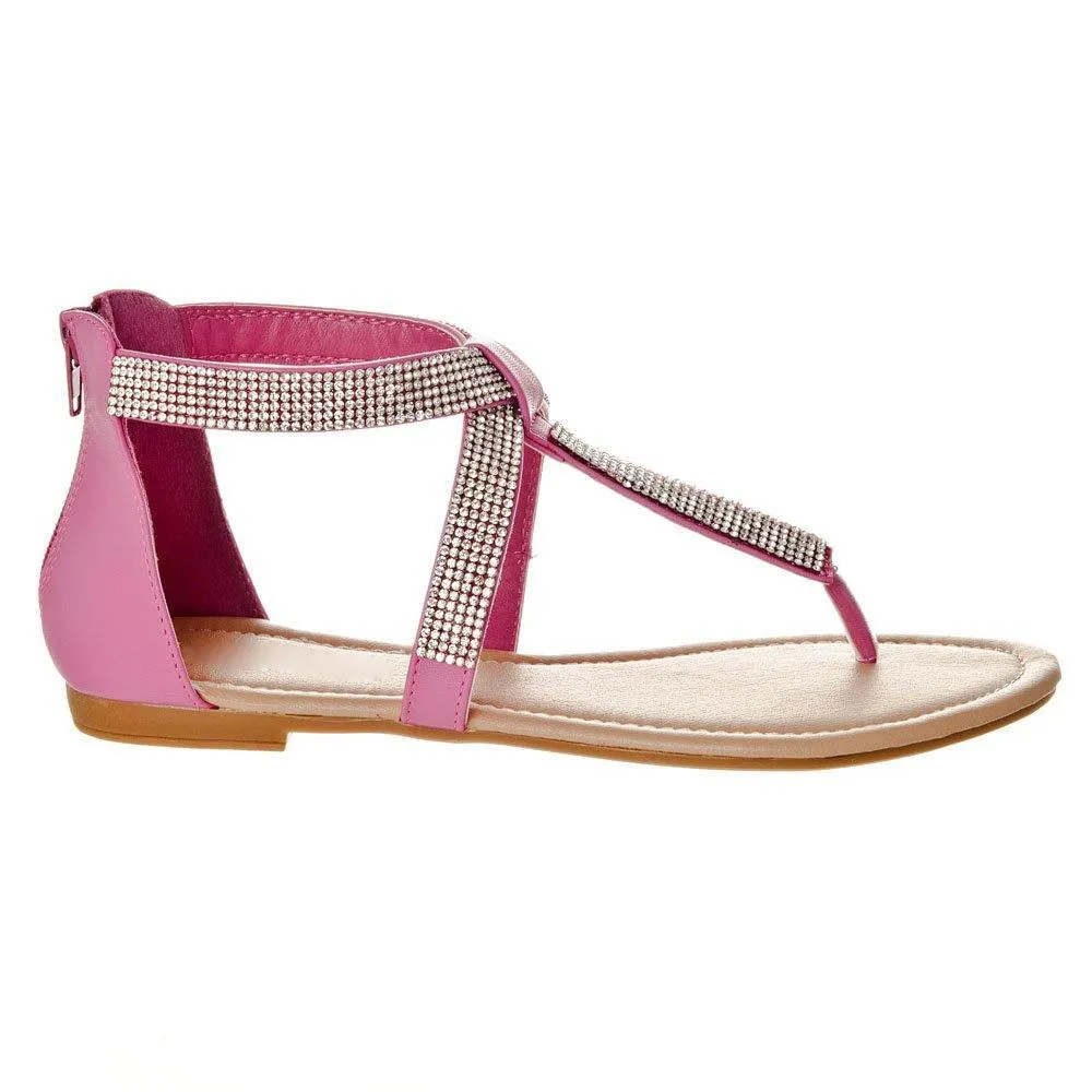 Ariel Flat Toe Post T-Bar Sandal With Ankle Strap