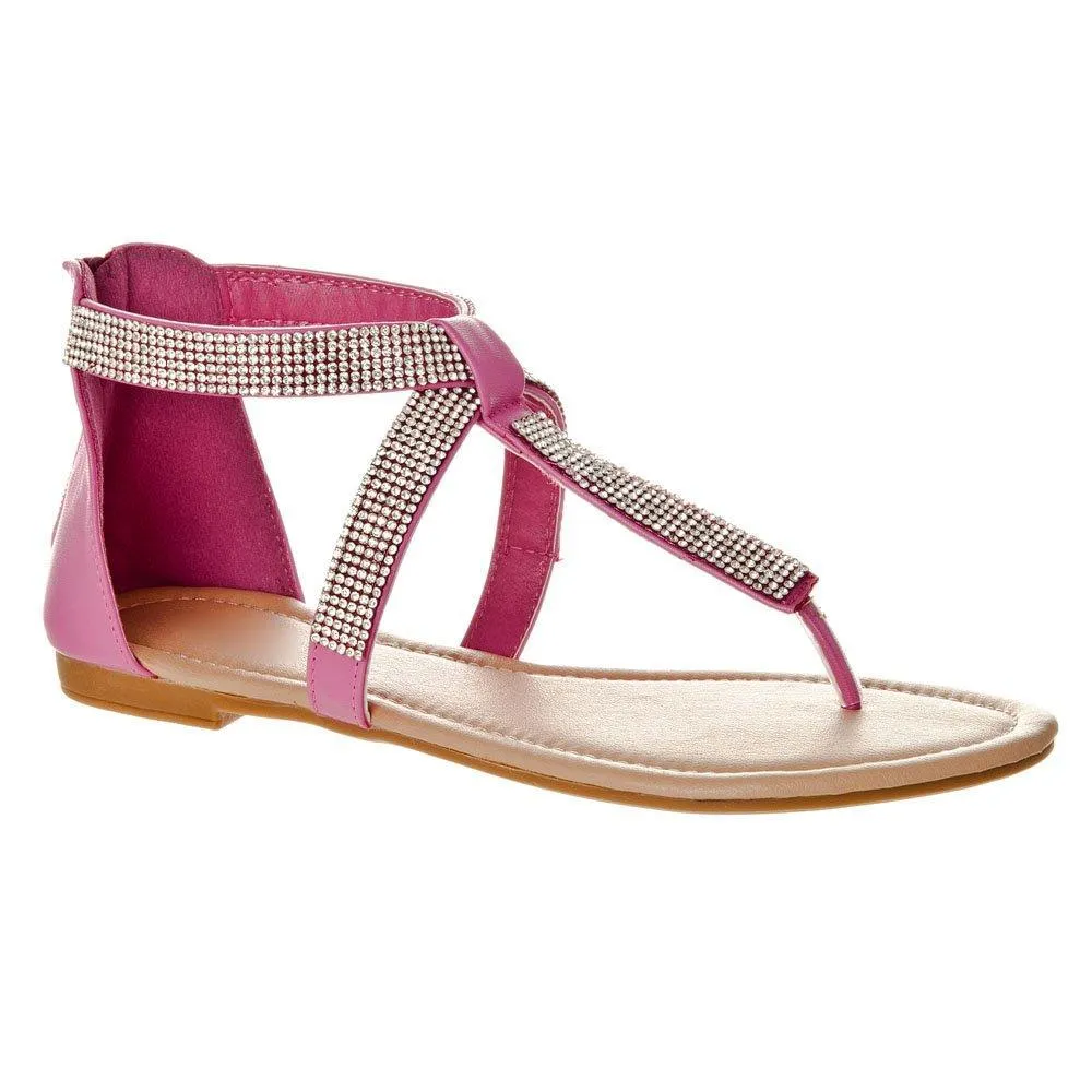 Ariel Flat Toe Post T-Bar Sandal With Ankle Strap