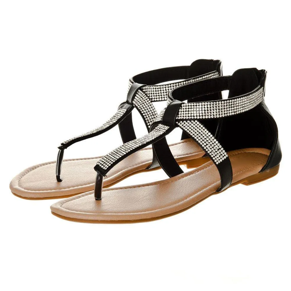 Ariel Flat Toe Post T-Bar Sandal With Ankle Strap