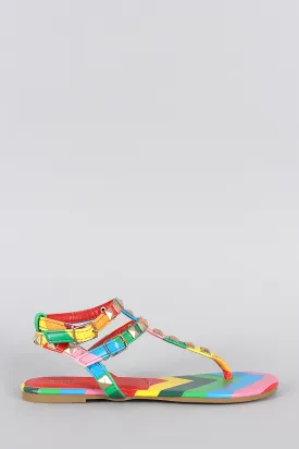 Bamboo Studded T-Strap Rainbow Sandal