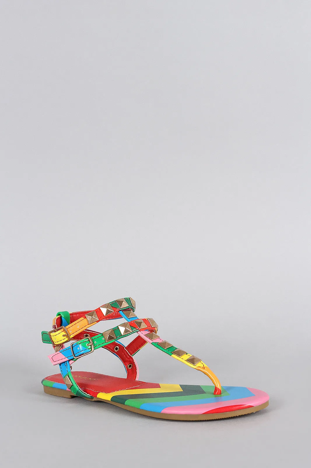 Bamboo Studded T-Strap Rainbow Sandal