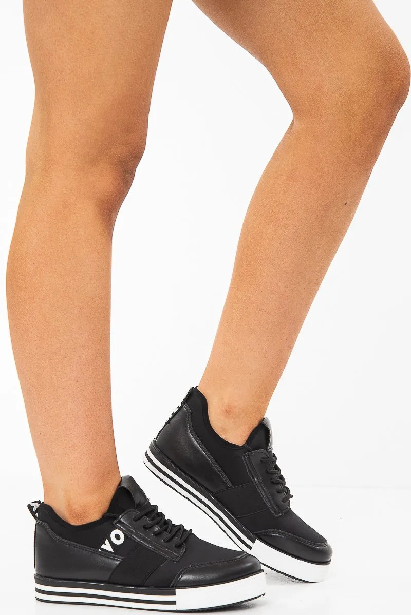 Black Lace Up Trainers with Contrast Sole - Clarrie