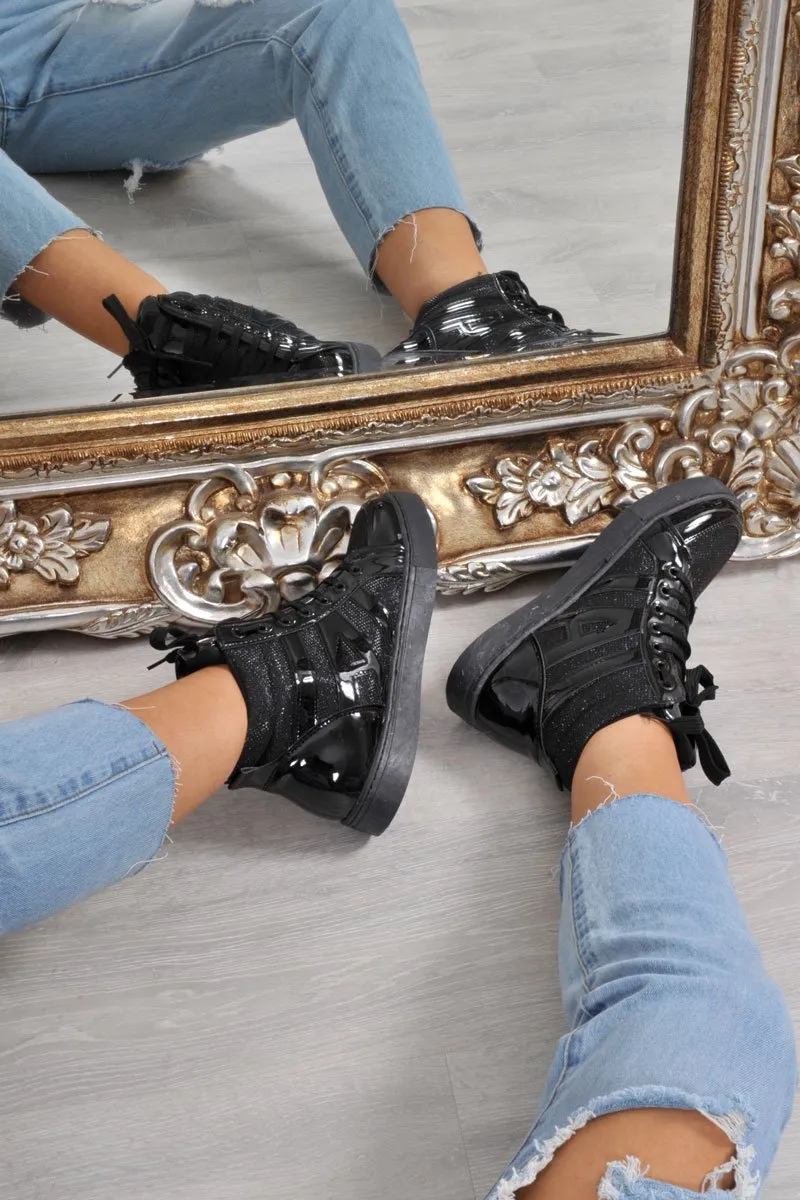 Black Metallic and Shimmer Effect High Top Lace Up Trainers - Dessie