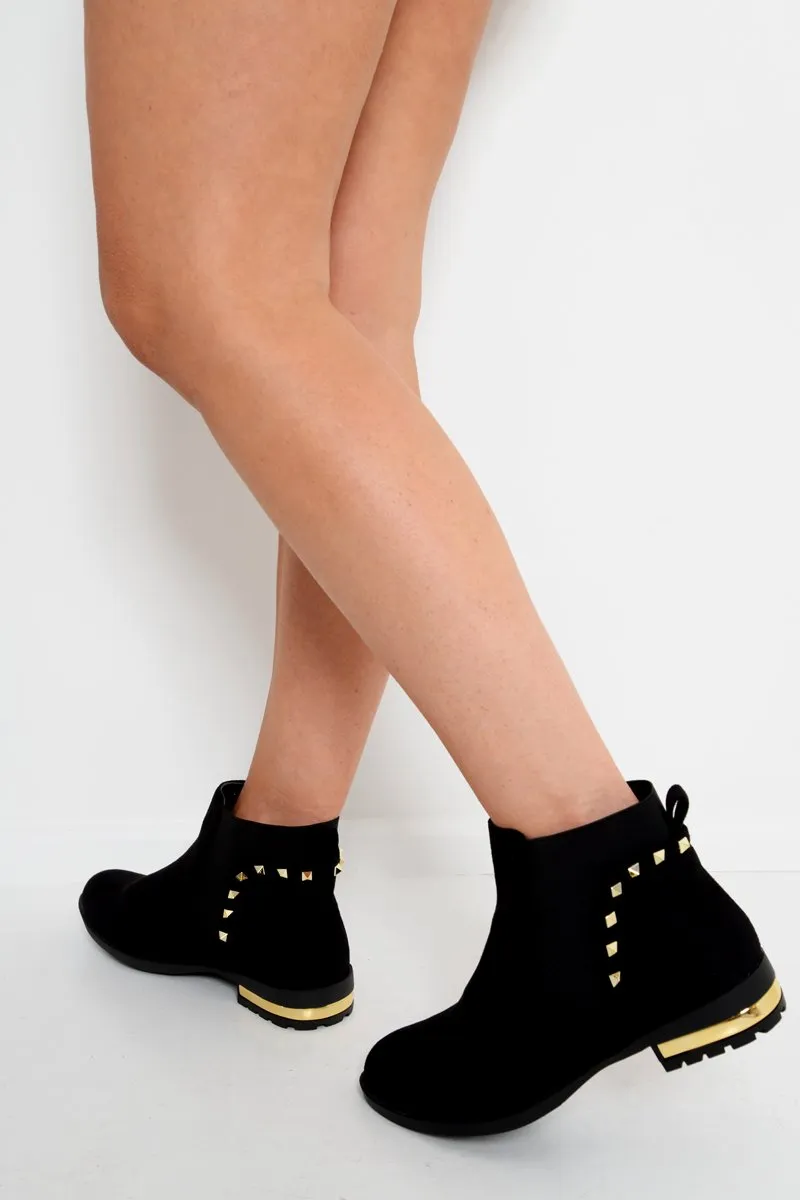 Black Studded Faux Suede Ankle Boots - Pearson