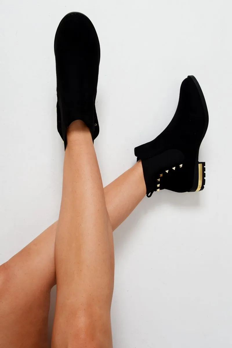 Black Studded Faux Suede Ankle Boots - Pearson