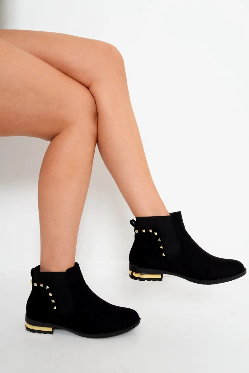 Black Studded Faux Suede Ankle Boots - Pearson