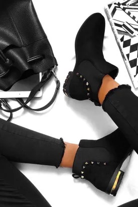 Black Studded Faux Suede Ankle Boots - Pearson