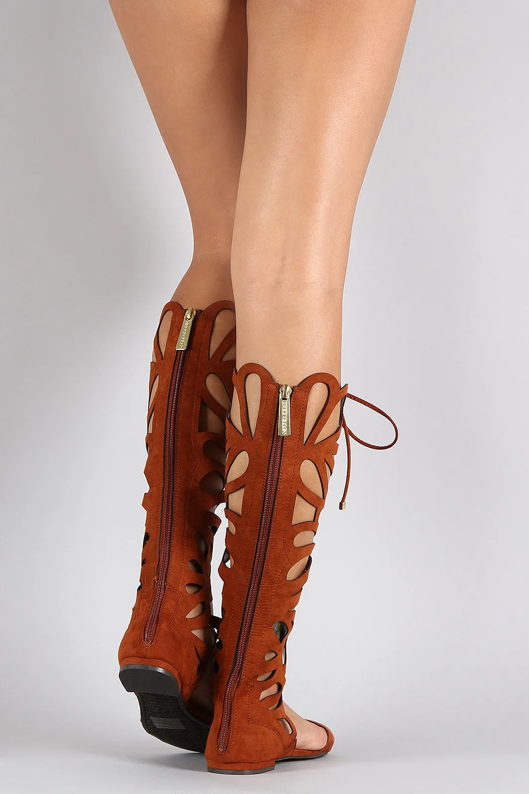 Breckelle Suede Lace Up Gladiator Knee High Flat Sandal