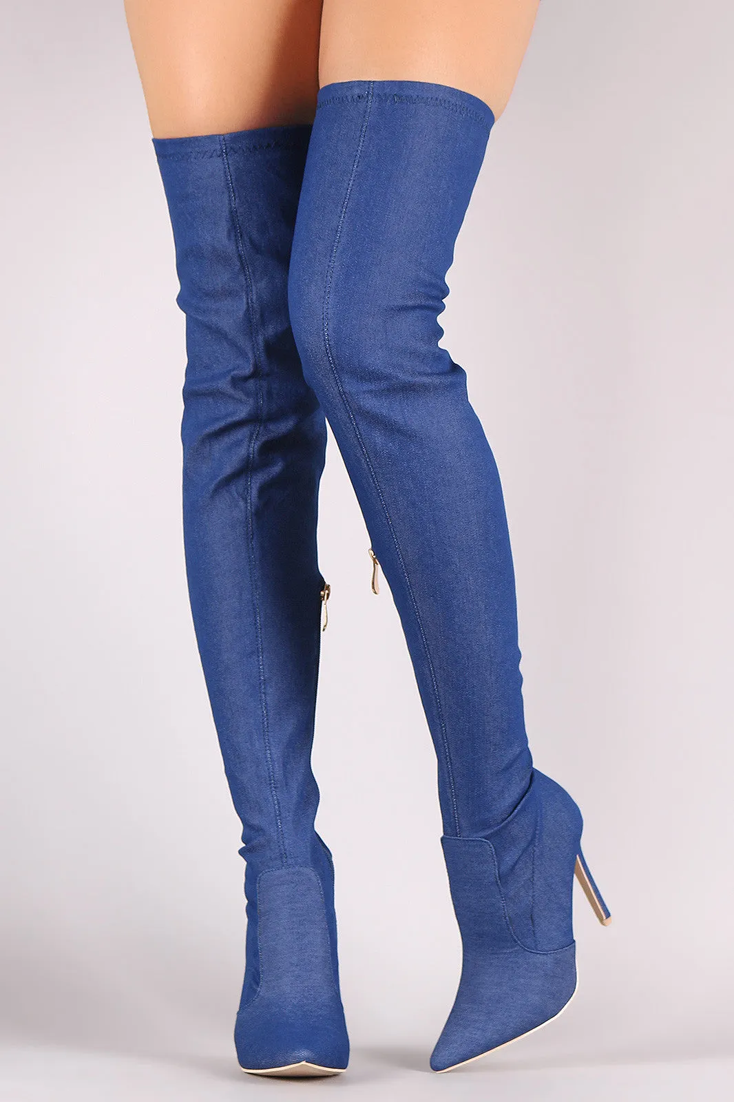 Denim Pointy Toe Stiletto Over-The-Knee Boots