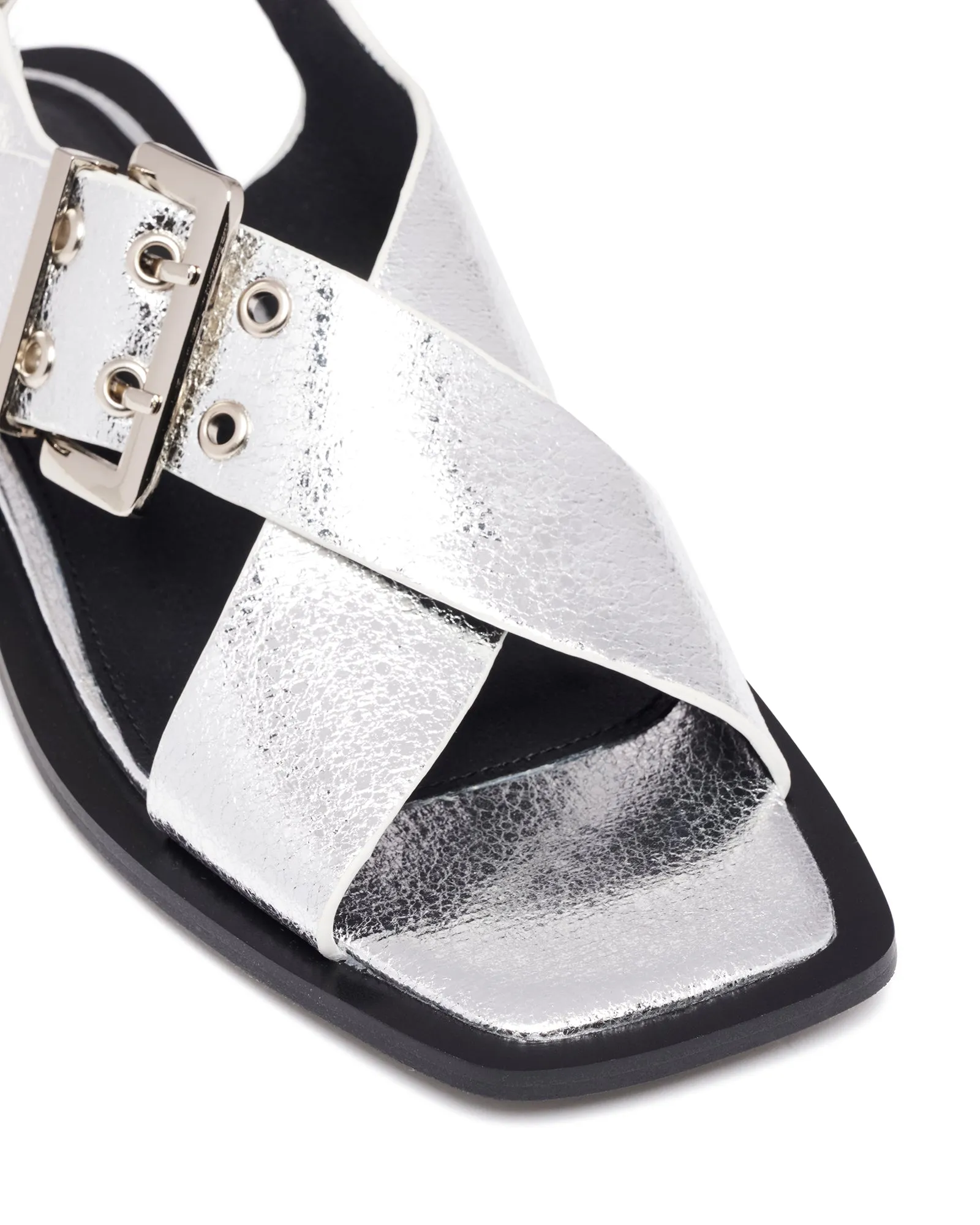 Easy Slingback Flat Silver Cracked Metallic