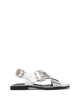 Easy Slingback Flat Silver Cracked Metallic