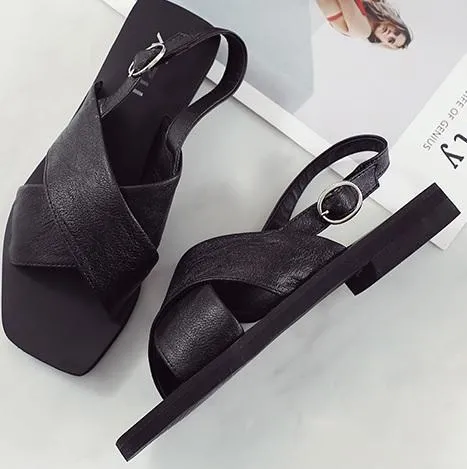 Flat Heel Black Summer Open Minimalistic Sandals