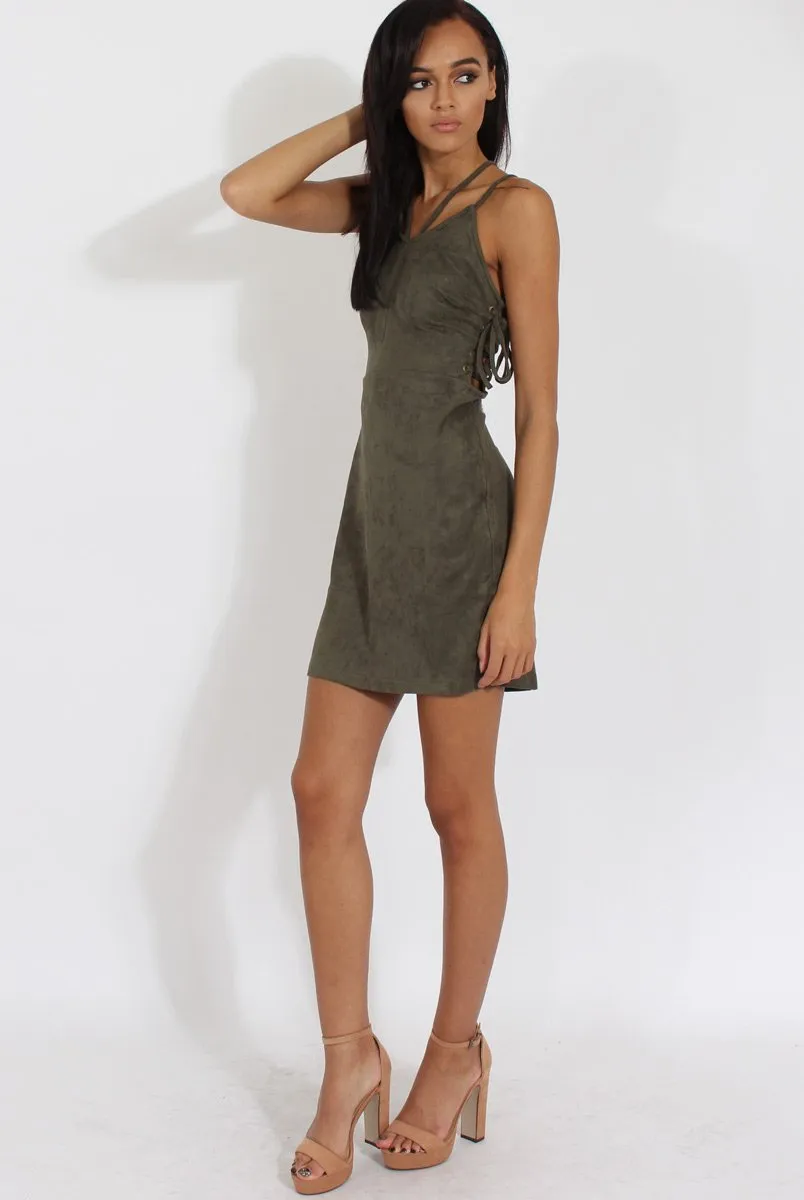 Green Side Tie Up Suede Dress - April