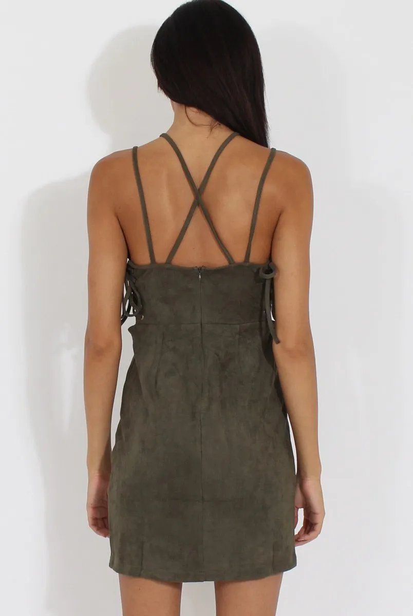 Green Side Tie Up Suede Dress - April