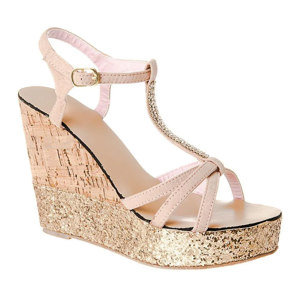 High Platform Wedge T-Bar Ankle Strap Sandal