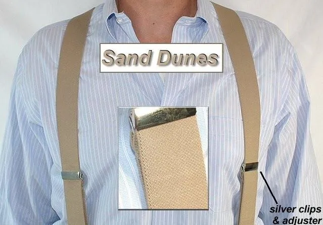 Holdup Sand Dunes Tan Casual Series Suspenders in X-back with Silver Clips