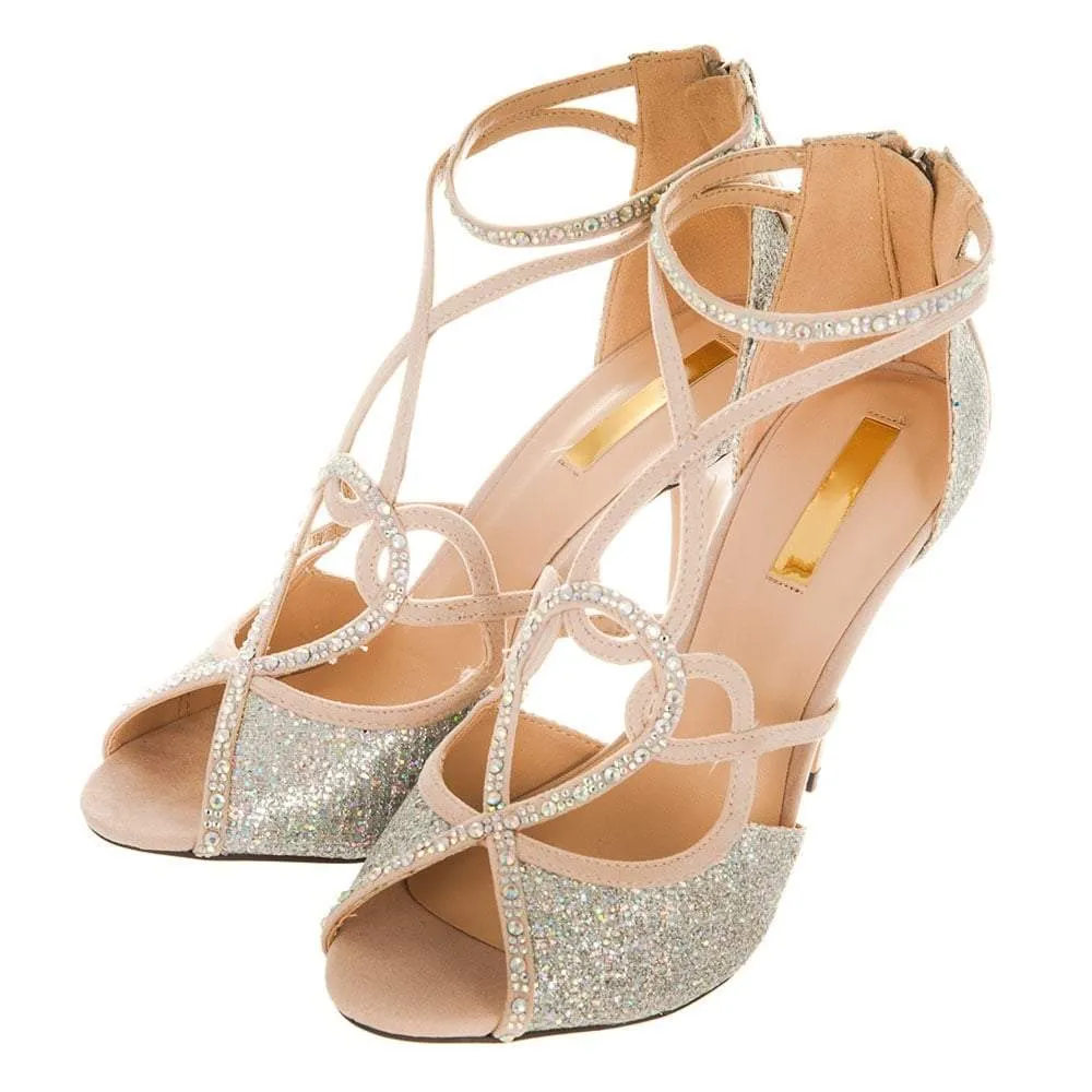 Jasmin Open Toe Diamante Swirl Ankle Strap Shoes