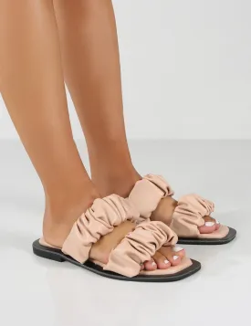 KoKo Pink Ruched Strappy Flat Sandals