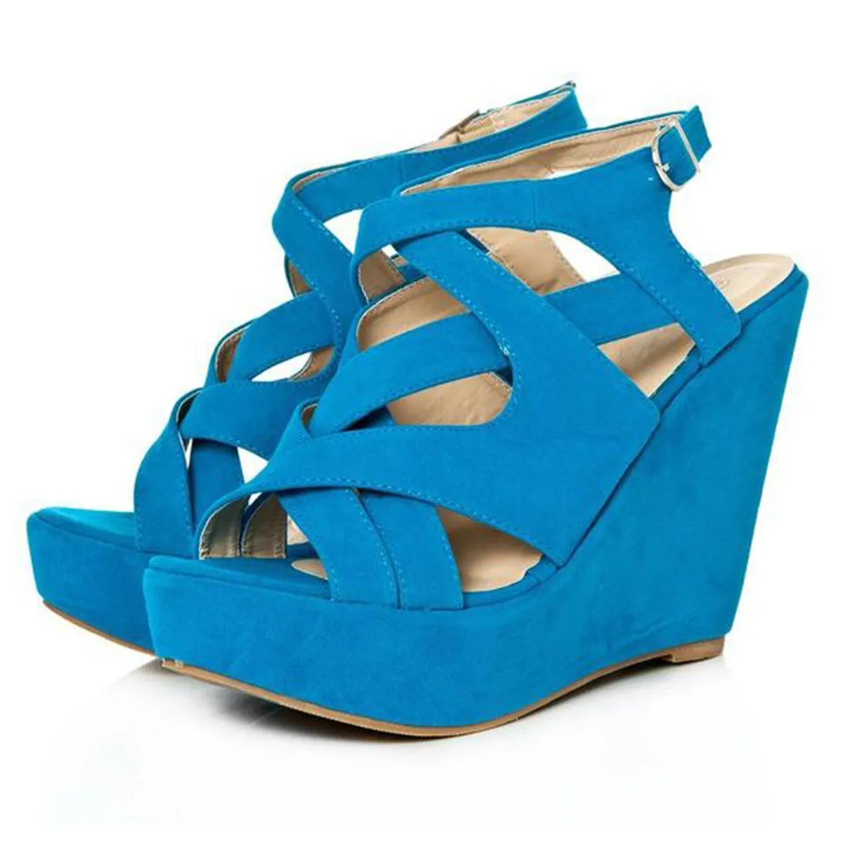 LEEMA Strappy Wedge High Heeled Platform Ankle Strap Sandals