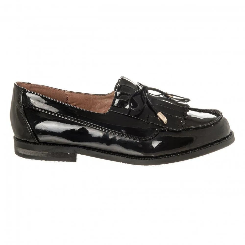 Low Stacked Block Heel Fringe Loafer  Bow Trim