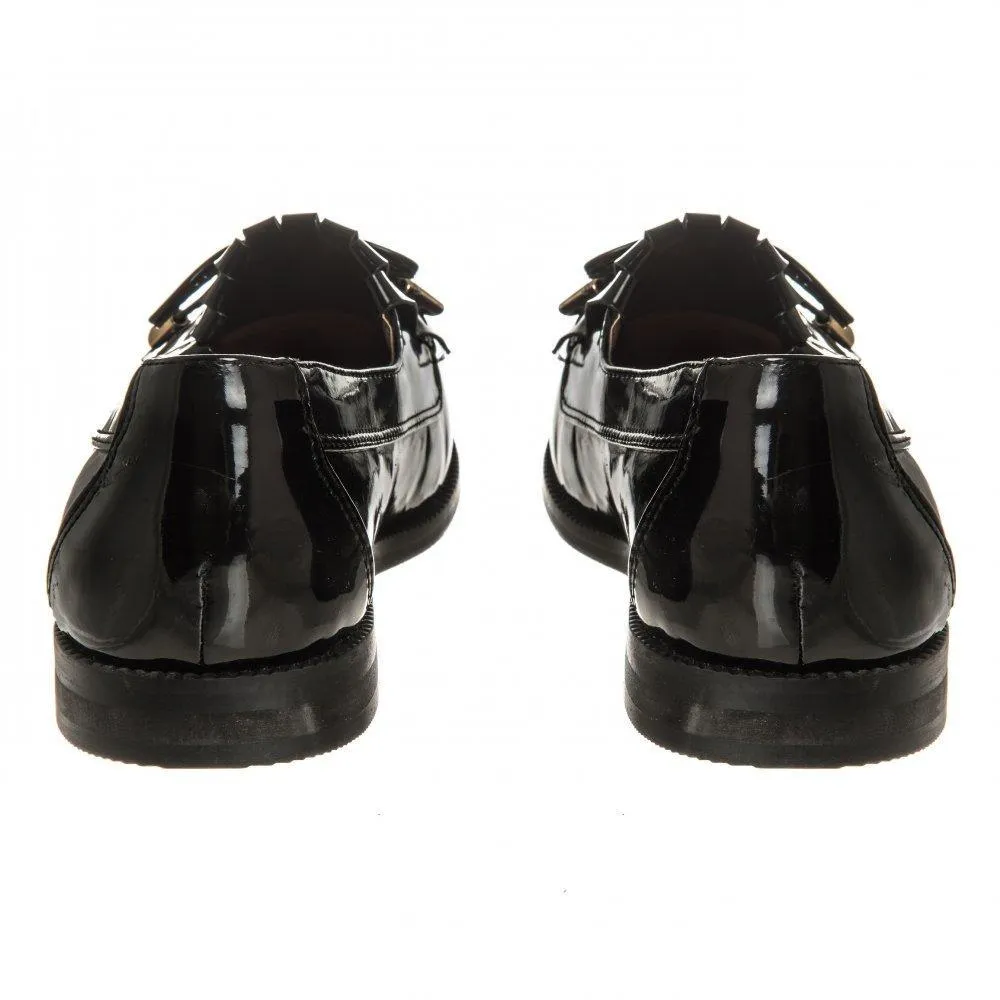 Low Stacked Block Heel Fringe Loafer  Bow Trim