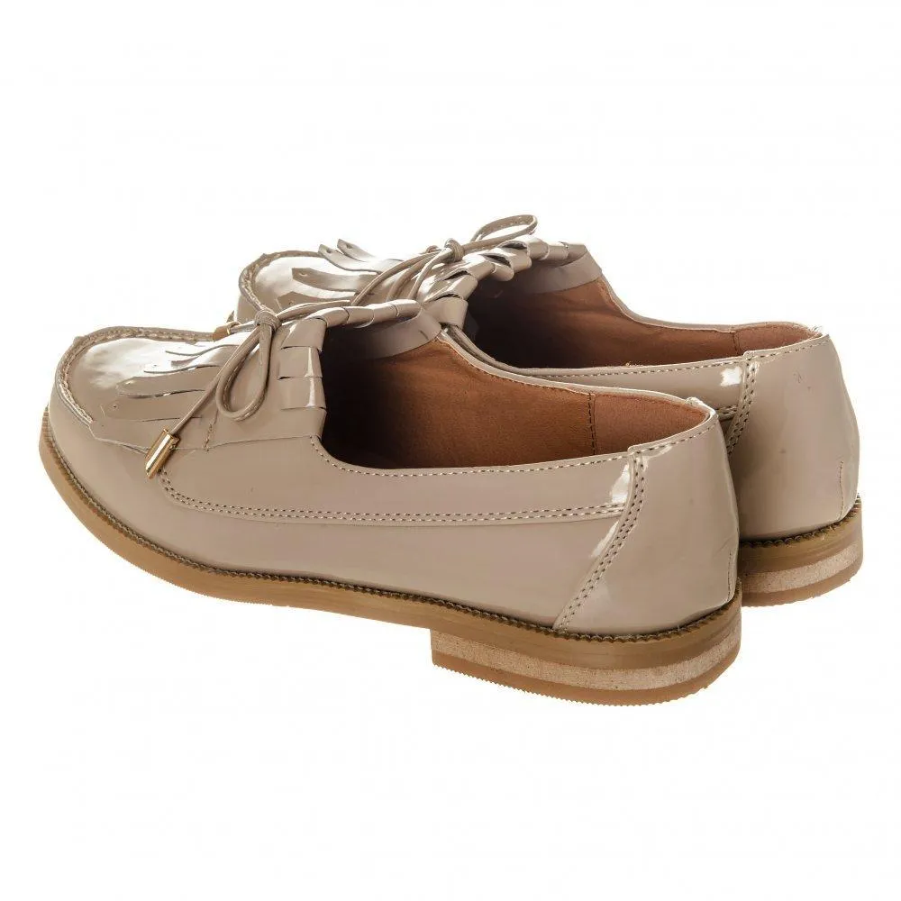 Low Stacked Block Heel Fringe Loafer  Bow Trim