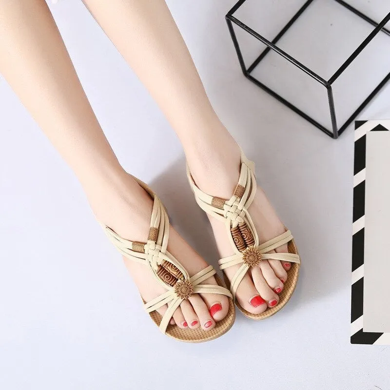 OCW Vintage Woman Sandals Summer Beach Bohemia Flat Sandals