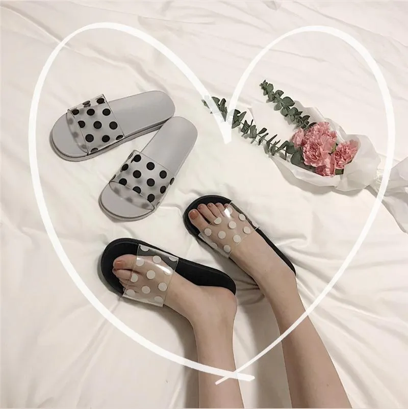 Polka Dot Print Transparent Summer Flat Rubber Sandals