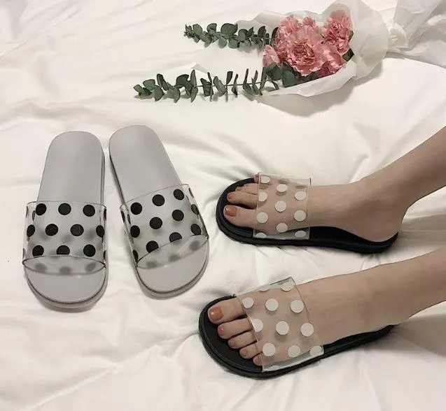 Polka Dot Print Transparent Summer Flat Rubber Sandals