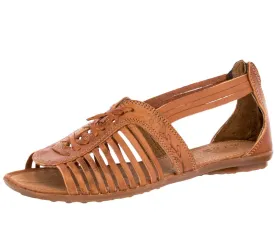 Womens Authentic Huaraches Real Leather Sandals Zipper Light Brown - #222